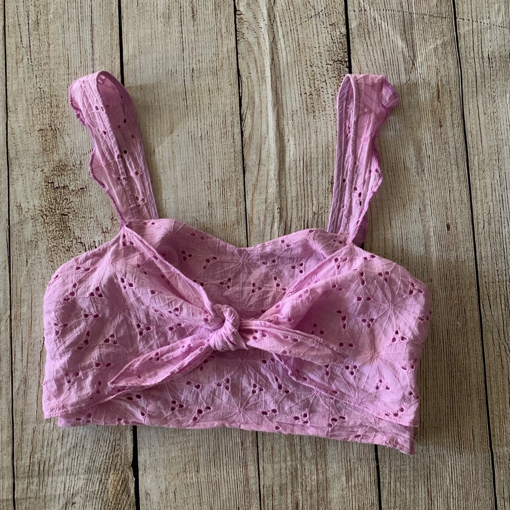 En Crème Pink eyelet crop top